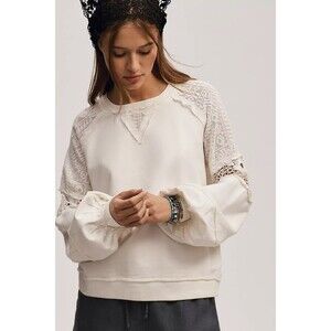 By Anthropologie Lace Balloon-Sleeve Top Crochet Lace Ruffle Cotton S NWT 279658